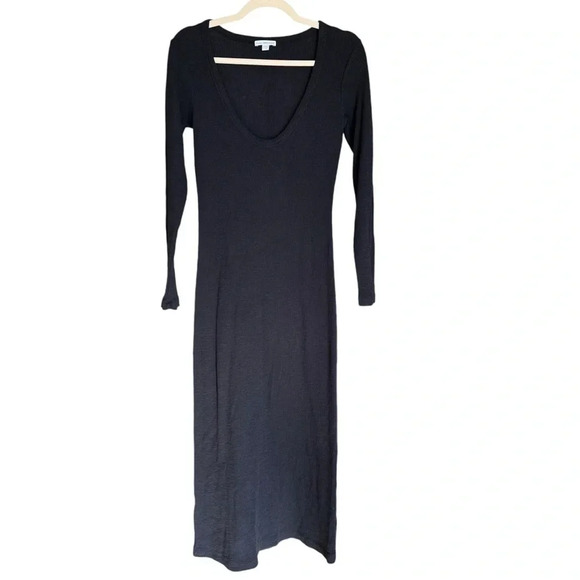 Standard James Perse Waffle Knit Long Sleeve Maxi Dress Abyss Dark Grey 1 Cozy - Picture 2 of 9